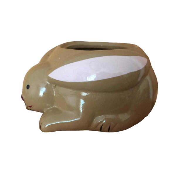 Easter Bunny Rabbit Candle Holder Brown Ceramic Rocket Farms - Picture 1 of 8